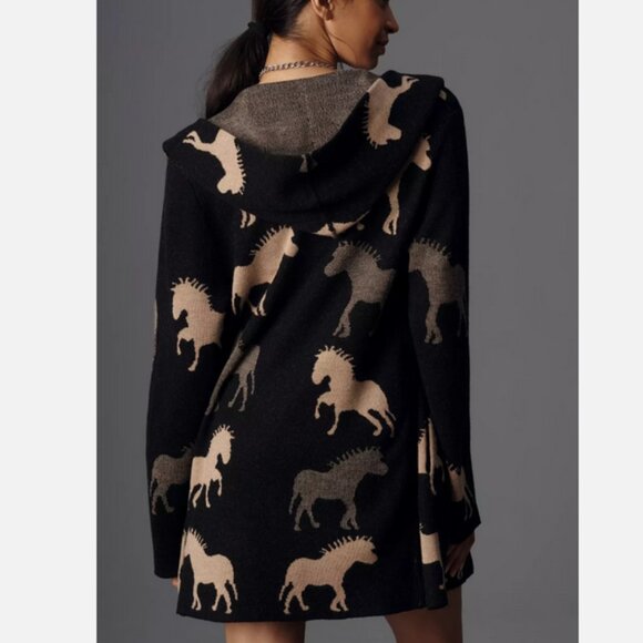 Anthropologie Maeve Oversized Open-Front Horse Pattern Cardigan Sweater M NWT - Picture 2 of 6